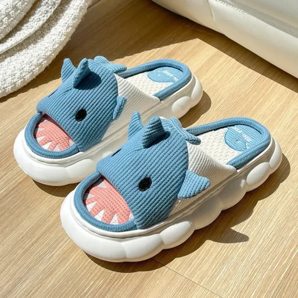 Womens Shark Linen Slippers Non Slip Beach Sandals Blue