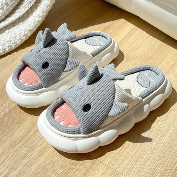 Womens Shark Linen Slippers Non Slip Beach Sandals Grey