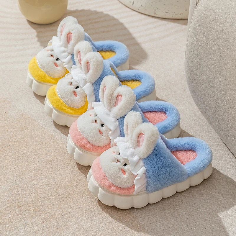 Women's Thick-Soled Plush Rabbit Fur Slippers